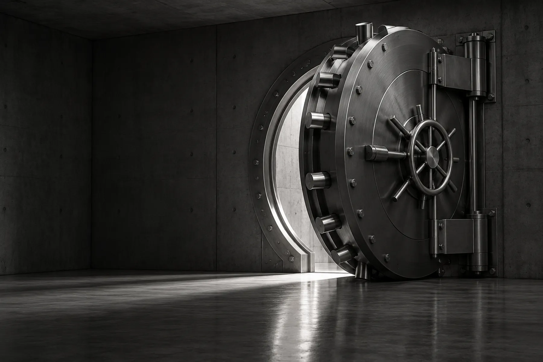 A vault door standing slightly open